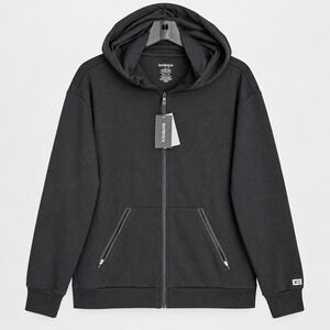TomboyX Constant Hoodie Unisex M Black Full Zip Organic Cotton Blend NWT